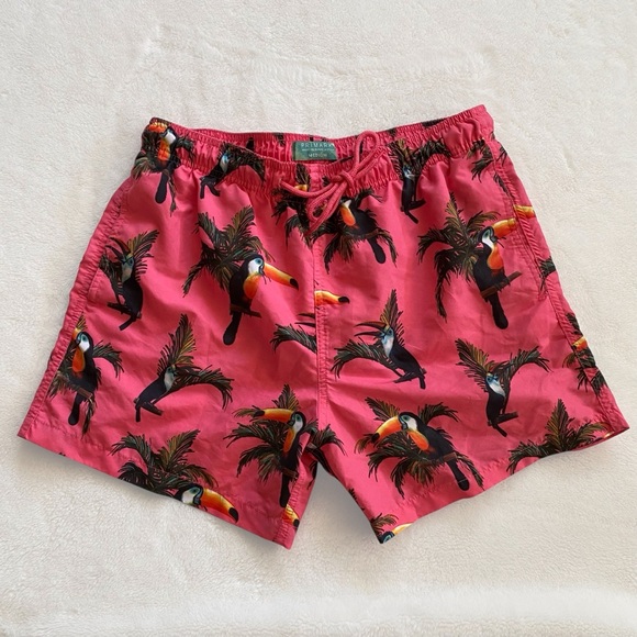 pirimark Other - Pink tucan print mini workout shorts / swim trunks. Best fits Small.